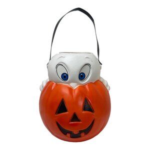Empire Blow Mold Casper Ghost Pumpkin Halloween Candy Trick or Treat Bucket Pail